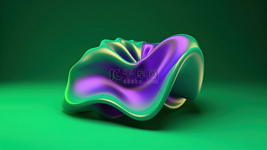 充满活力的 3D 抽象绿色起伏形状在紫色创意和动态壁纸设计的背景下
