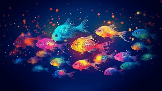 海底鱼群霓虹卡通背景