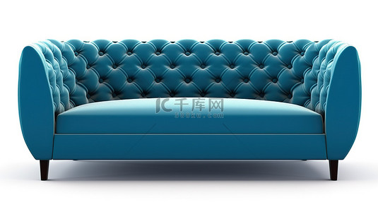 蓝色沙发的白色背景 3D 渲染，包括剪切路径