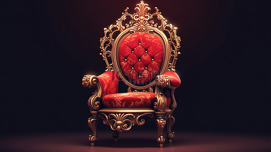 金座位背景图片_在深黄色背景中，以 3d 呈现的青铜色和红色的经典巴洛克式扶手椅宝座被隔离