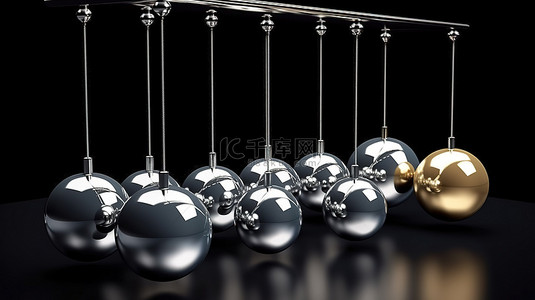 双边平衡车背景图片_带阴影平衡摆的银色金属球牛顿摇篮的孤立 3D 渲染