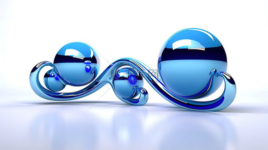 纯白色背景上的球形蓝色玻璃物体以 3D 渲染方式描绘，具有抽象的扭曲