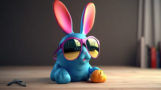 3D 复活节插图，以兔耳蛋为特色，带有阴影和充足的复制空间