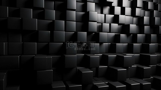 灰色立方体背景背景图片_3d 渲染中的无缝抽象黑色立方体框墙背景