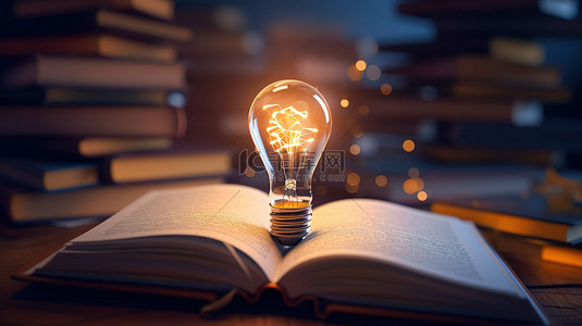 文具用品背景背景图片_用 3D 渲染中的学校和大学学习概念照亮您的教育灯泡