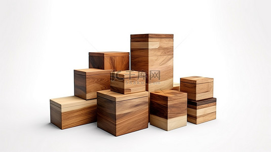 实木桌布台面背景图片_白色背景上 3D 渲染的实木盒子