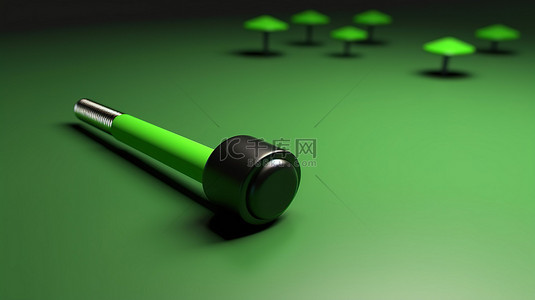 用于文具的黑色和绿色 3d 等距图钉