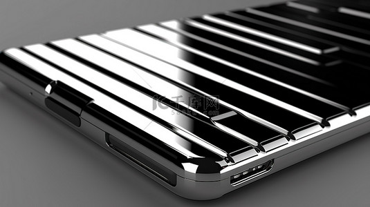 带有黑色和灰色条纹的铬合金手机的 3D 渲染