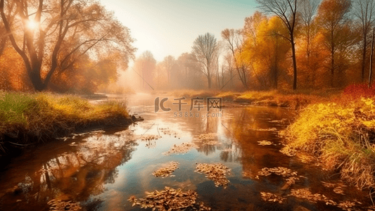 秋天红色背景图片_秋天河流宁静背景