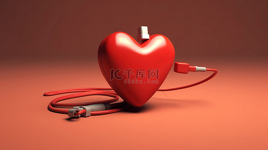 振兴你的心脏充电电缆和低电池心脏的 3D 插图