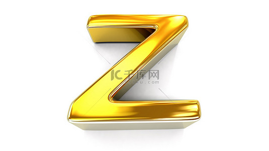 黄色金属色背景图片_白色背景上的大写字母 z，具有 3d 渲染的光泽金属饰面
