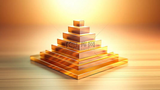 透视背景下具有三层的 3D 渲染概念金字塔