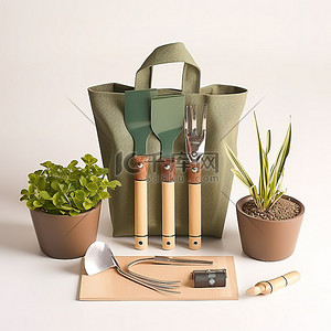 种植工具背景图片_园艺套装，带勺子抹刀和种植篮
