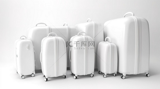 的行李箱背景图片_白色行李箱设置在纯白色背景上的 3D 渲染中