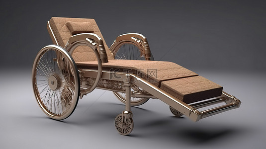 3D 渲染的轮椅躺椅，具有浓郁的棕色