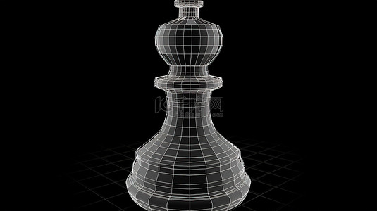 单色单色轮廓国际象棋棋子的 3D 渲染游戏图标