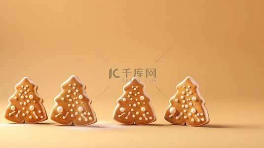 聖誕薑餅背景图片_米色背景上的圣诞姜饼 3d 渲染