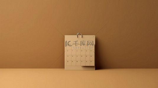 时尚简约的棕色日历设计，带有 3D 渲染插图