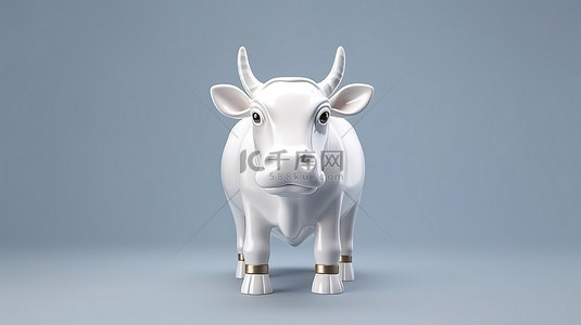 从正面看到的白色陶瓷牛的 3D 渲染