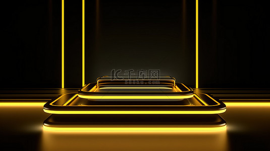 金线奢侈品壁纸具有霓虹黄色 3D 最小几何背景