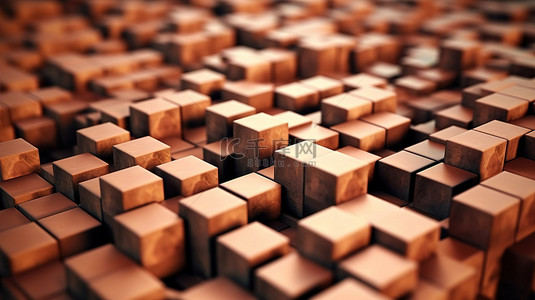 棕色褐色设计背景图片_3D 棕色块的抽象背景被挤压成水平立方体形状