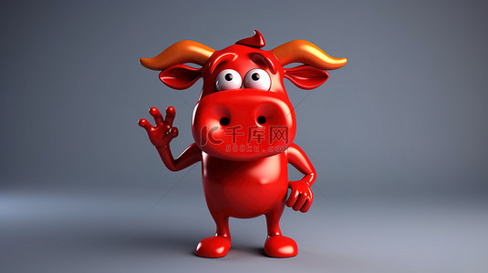 思考的动物背景图片_有趣的 3d 红牛用问号思考