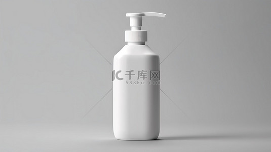 化妆品灰色背景背景图片_灰色背景 3D 渲染上带泵分配器的白色洗手液瓶模型