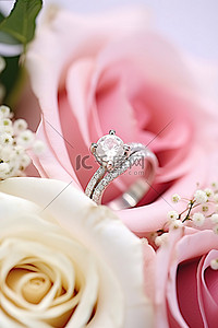 玫瑰背景图片_结婚戒指放在一张白纸上