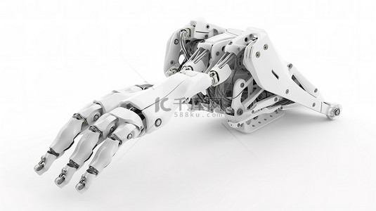机器人手或手指在白色背景下以 3D 渲染方式行走