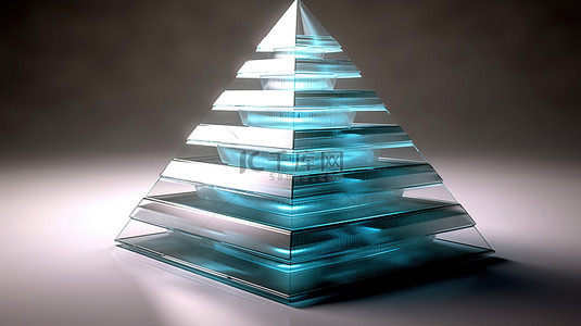 概念 3D 渲染中具有六层金字塔的透视背景