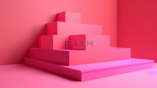 粉红色调背景图片_3D 舞台上的产品展示具有令人惊叹的粉红色调