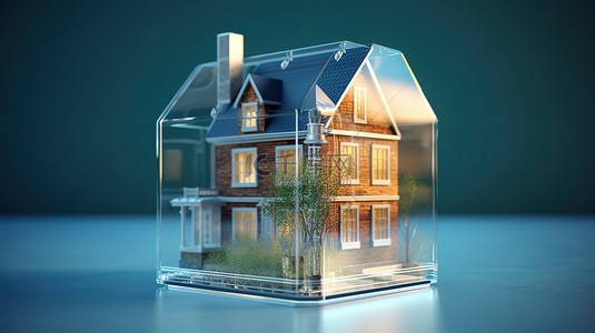 玻璃笼概念中的房屋的 3D 渲染