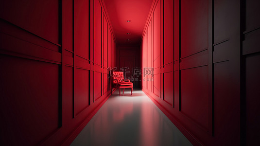 神秘盲廊中的一把红色椅子 3d 渲染