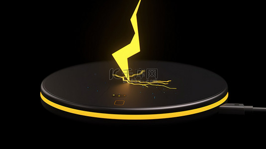 手机背景图背景图片_黑色智能手机充电图标的 3D 渲染，黑色背景下带有黄色闪电