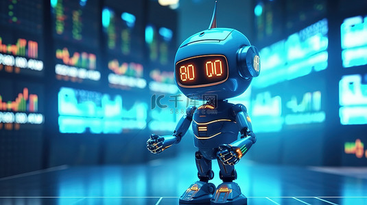 机器人通过金融技术概念3D渲染分析股市