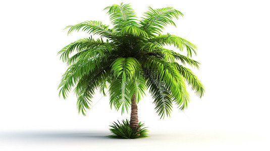 郁郁葱葱的棕榈树的 3D 渲染，这是一种非常适合海滩度假和夏季旅行的热带植物