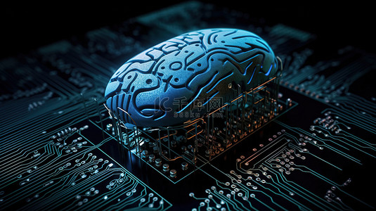 在 3d 的人工智能大脑与电路背景