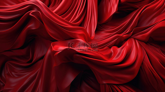 红色折纸背景背景图片_当代红色背景与 3d 折叠布宏观时尚壁纸，具有波浪层和褶边