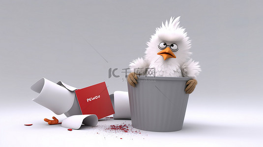 下单母鸡背景图片_有趣的 3d 母鸡，带有标志和垃圾桶