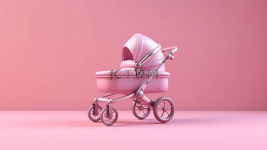 婴儿用品设计背景图片_粉色 3D 渲染的时尚婴儿推车设计