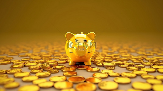 在 3D 渲染中使用存钱罐和金币可视化您的财务增长