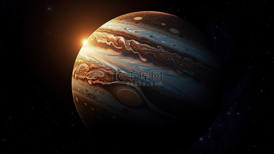 外星空背景背景图片_木星的宇宙辉光 3d 渲染照亮了黑暗的宇宙