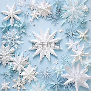 蓝色与白色背景图片_蓝色和白色雪花中的纸雪花与圣诞节背景