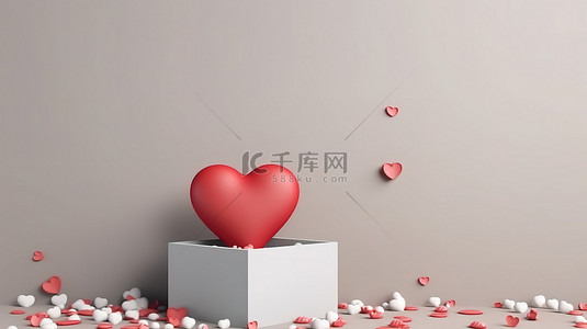 海报设计爱心背景图片_情人节或周年纪念季在 3D 渲染中模拟心形礼品盒