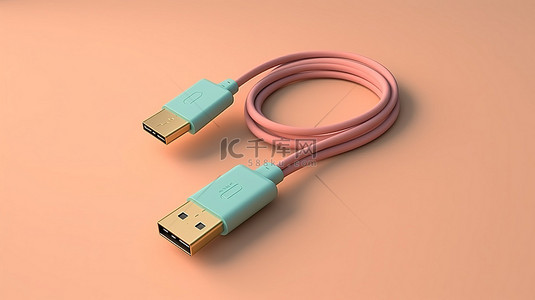 USB 电缆的顶视图，采用数字创建的排列布局
