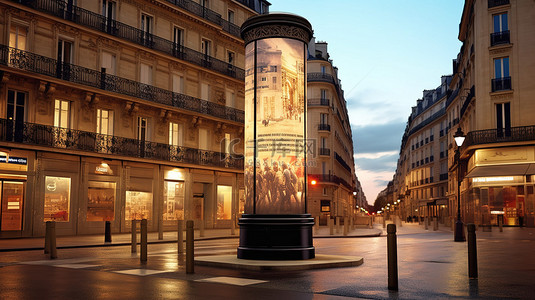 法国巴黎莫里斯柱的经典法国广告 3D 渲染