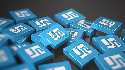 linkedin 徽标位于蓝色背景上，带有 3D 渲染中的方形徽章集合