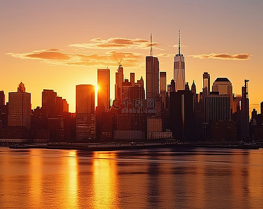 曼哈顿天际线日落照片 曼哈顿天际线日落美术印刷品