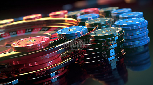 命运背景图片_3D 轮盘赌中的动态扑克筹码是赌场代币背景上的插图，有复制空间