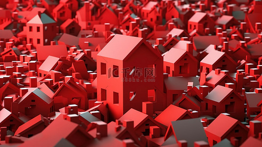 红房子的 3D 渲染，带有问号符号，描述住房问题的概念